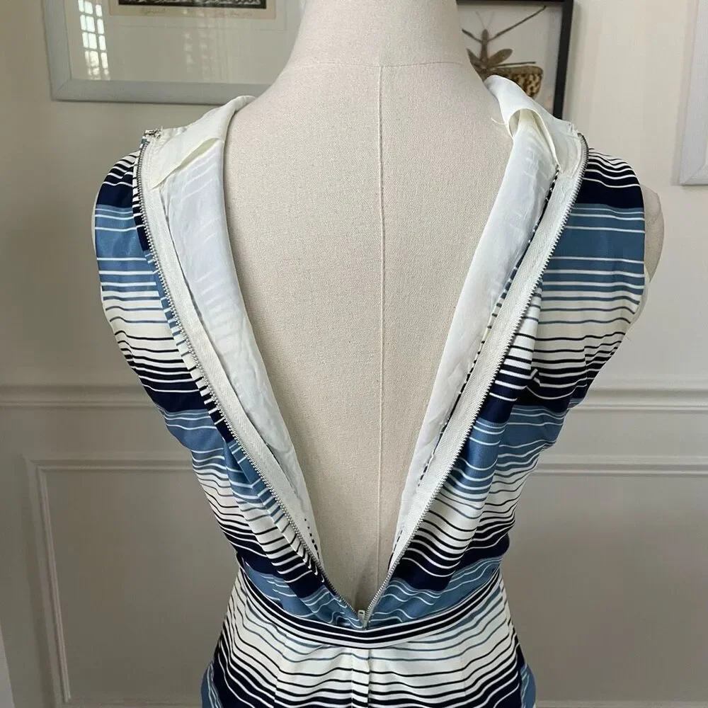 Vintage 60s Blue Variegated Stripe Sleeveless Dress S - Picture 8 of 8